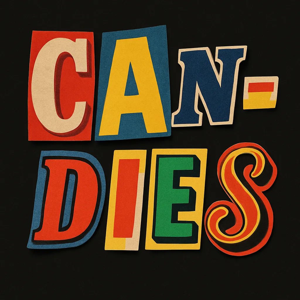 Example output from the Cutout Collage Typography Poster ChatGPT prompt: Candies