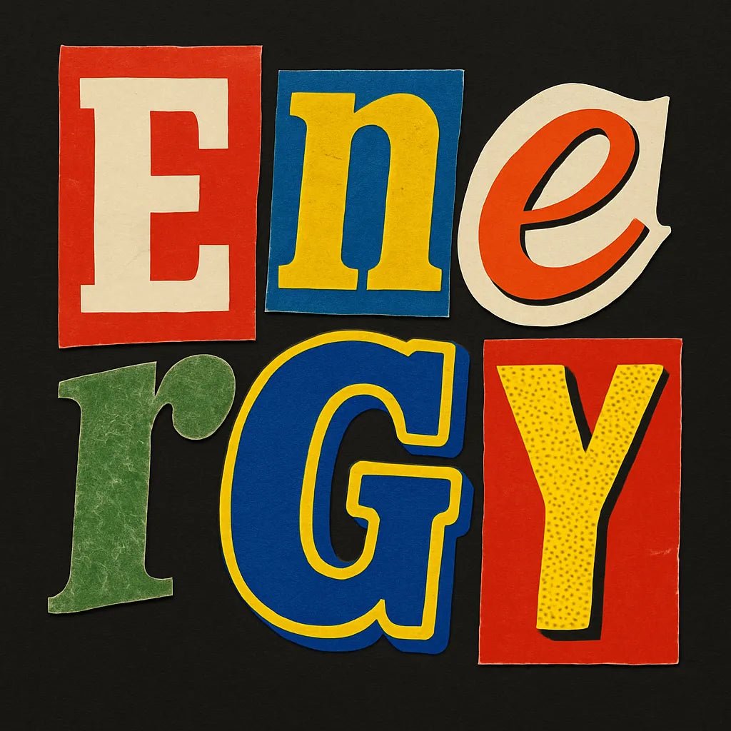 Example output from the Cutout Collage Typography Poster ChatGPT prompt: Energy