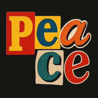 Example output from the Cutout Collage Typography Poster ChatGPT prompt: Peace