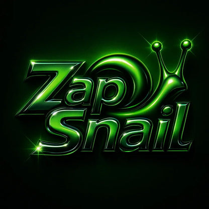 Example output from the Cyber Y2K Logo with Iconic Mashups ChatGPT prompt: metallic logo mashups featuring animal and object icons combined with glowing chrome text, vibrant color palettes, and stylized flares for brand-ready visuals. Zap Snail.
