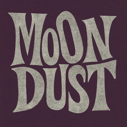 Example output from the Disruptive Wordmark Logos ChatGPT prompt: rebellious wordmark logos with chaotic lettering, featuring grainy textures, custom color fills, asymmetric layout, and punk-style zine aesthetics. Moon Dust.
