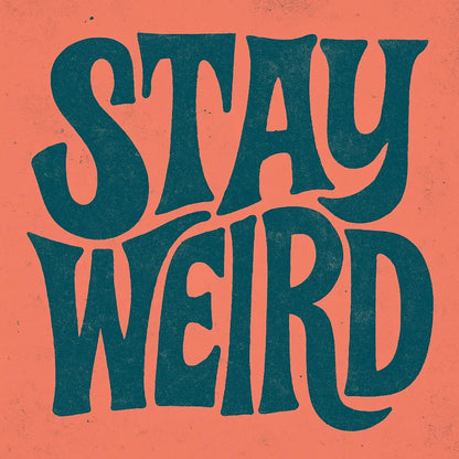 Example output from the Disruptive Wordmark Logos ChatGPT prompt: rebellious wordmark logos with chaotic lettering, featuring grainy textures, custom color fills, asymmetric layout, and punk-style zine aesthetics. Stay Weird.