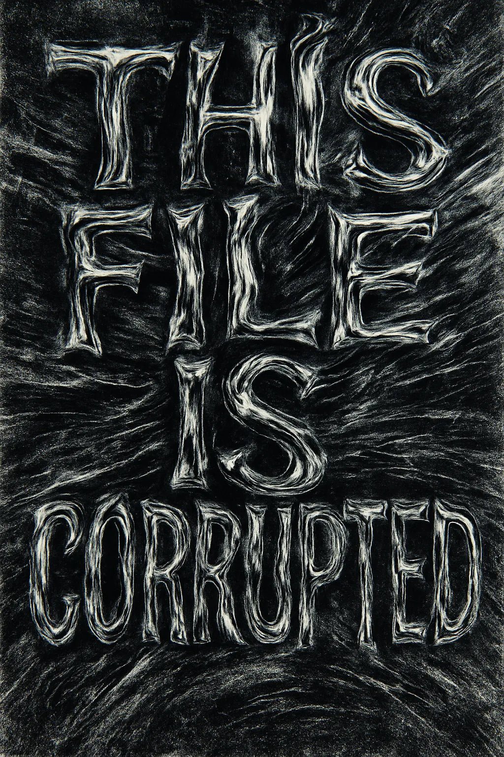Example output from the Distorted Quote Typography Poster ChatGPT prompt: black and white portrait posters with warped chrome text, glitch effects, motion blur, and grungy textures ideal for zines, music merch, and protest visuals. This file is corrupted.
