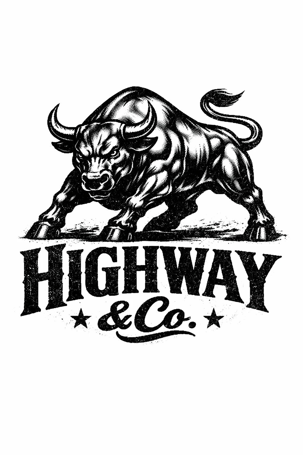 Example output from the Distressed Mascot Vintage Logos ChatGPT prompt: a distressed vintage engraving-style mascot logo for 'Highway & Co' with a bold illustrated emblem and vintage typography.