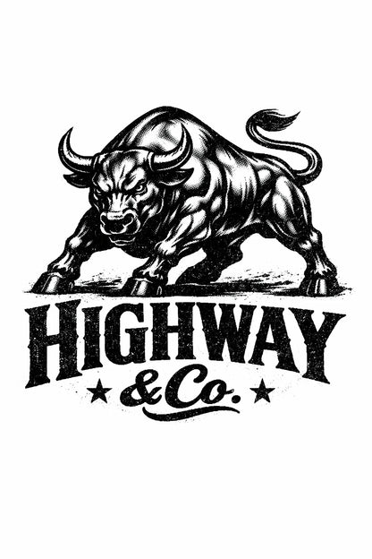 Example output from the Distressed Mascot Vintage Logos ChatGPT prompt: a distressed vintage engraving-style mascot logo for 'Highway & Co' with a bold illustrated emblem and vintage typography.