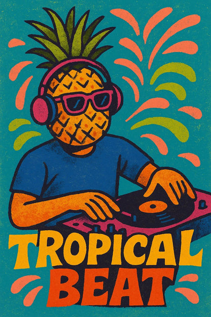 Example output from the Distressed Retro Pop Posters ChatGPT prompt: bold vintage-style poster Tropical Beat