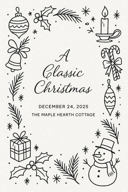 Example output from the Doodles Lineart Christmas Invitations ChatGPT prompt: A Classic Christmas.
