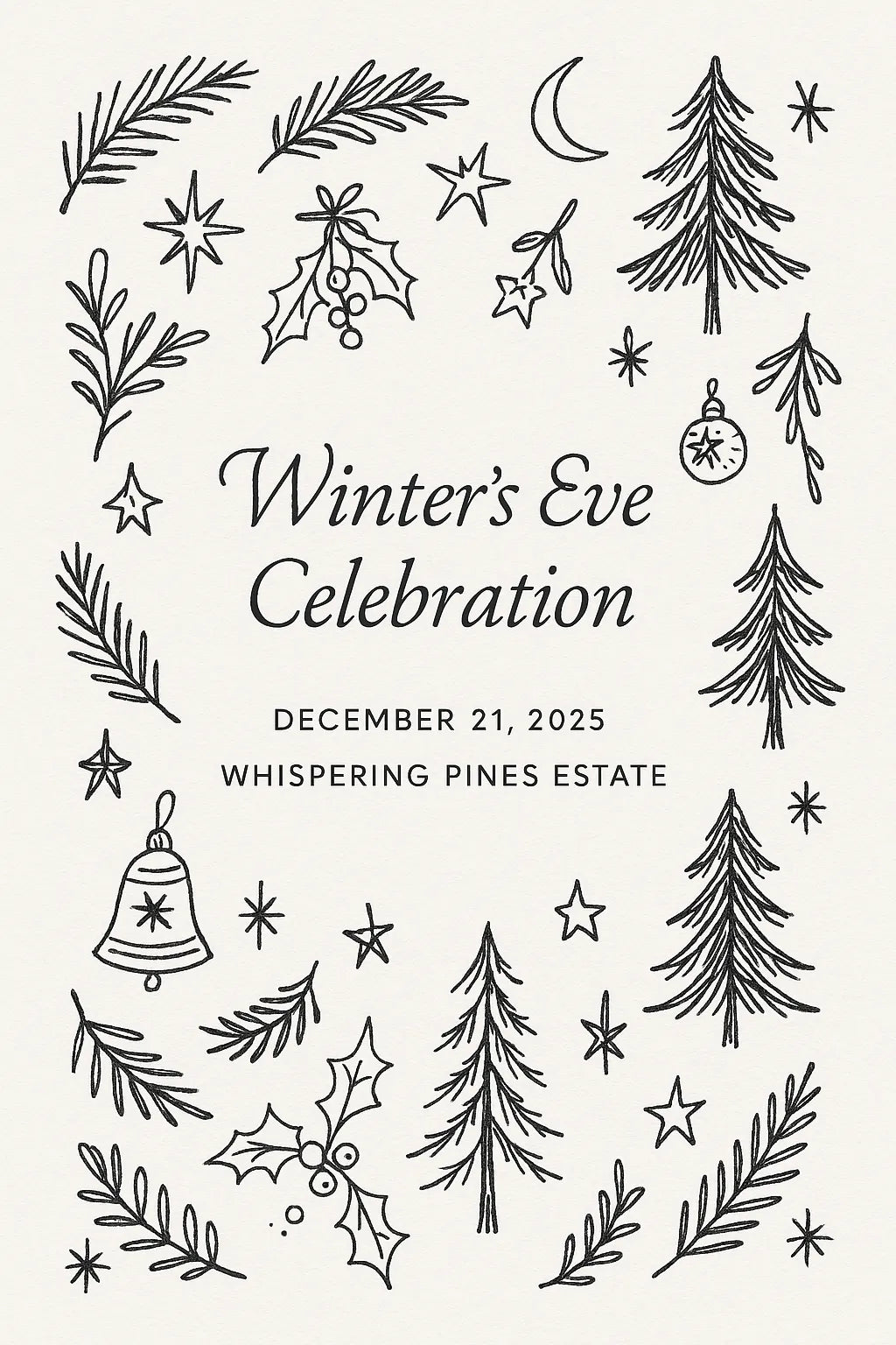 Example output from the Doodles Lineart Christmas Invitations ChatGPT prompt: Winter's Eve Celebration.