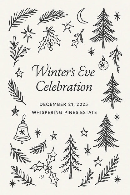 Example output from the Doodles Lineart Christmas Invitations ChatGPT prompt: Winter's Eve Celebration.