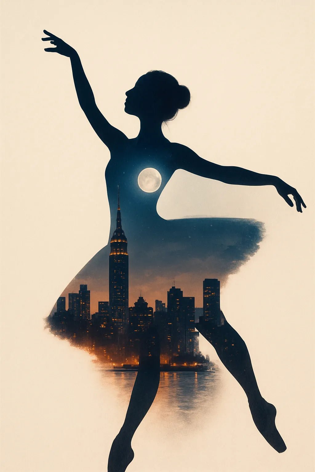 Example output from the Double Exposure Silhouette Art ChatGPT prompt: Ballerina