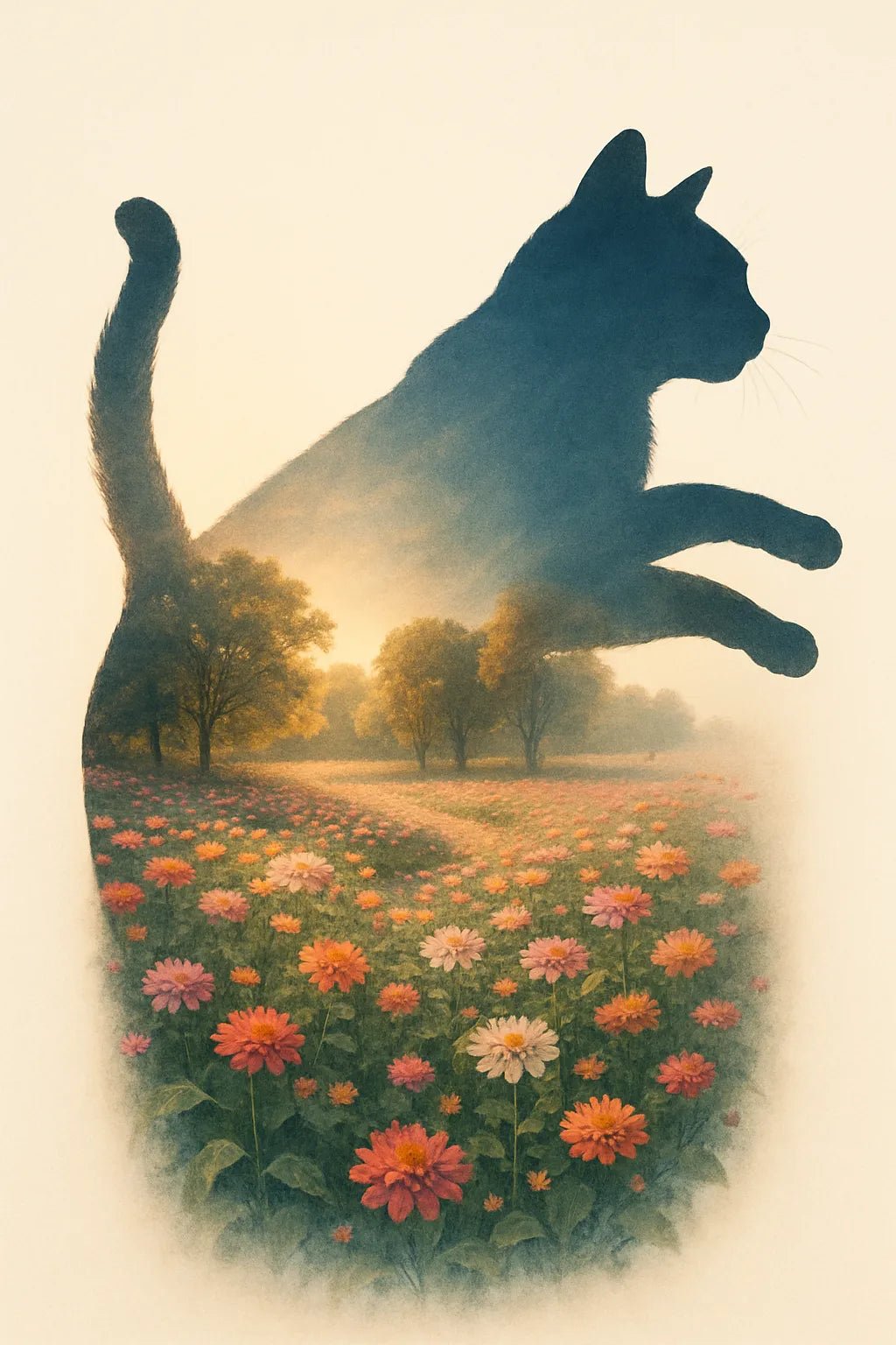 Example output from the Double Exposure Silhouette Art ChatGPT prompt: Cat