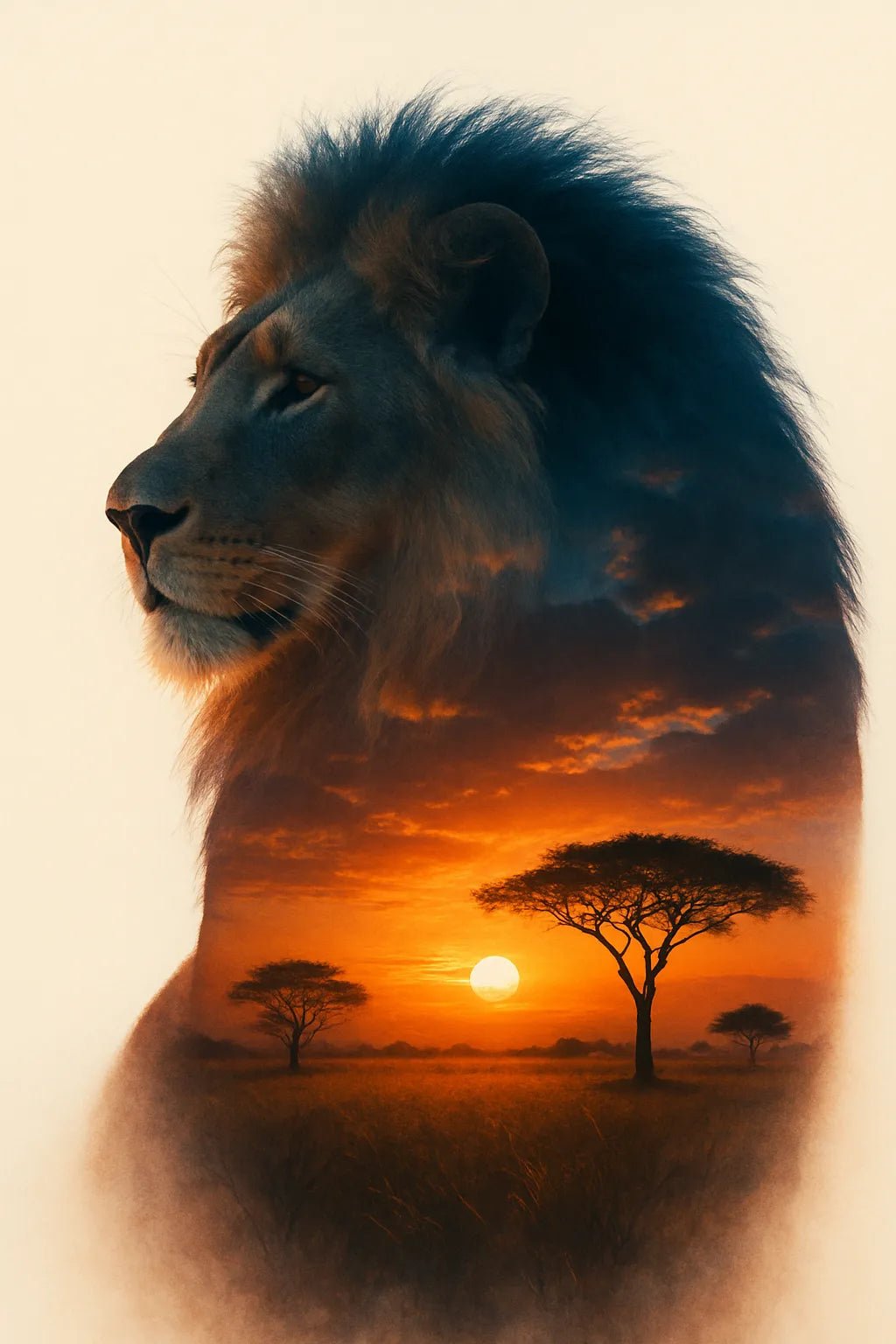 Example output from the Double Exposure Silhouette Art ChatGPT prompt: Lion