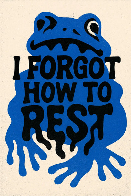 Example output from the Drippy Animal Quote Posters ChatGPT prompt: surreal animal poster graphics. Frog.