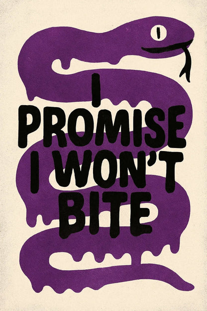 Example output from the Drippy Animal Quote Posters ChatGPT prompt: surreal animal poster graphics. Snake.