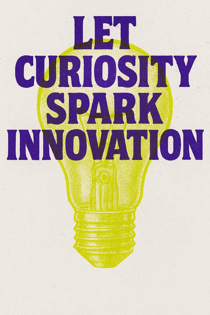 Example output of duo-tone silkscreen overprint poster design generated by a ChatGPT prompt template. et curiosity spark innovation.