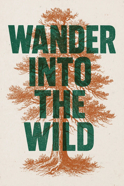 Example output of duo-tone silkscreen overprint poster design generated by a ChatGPT prompt template. Wander into the wild.