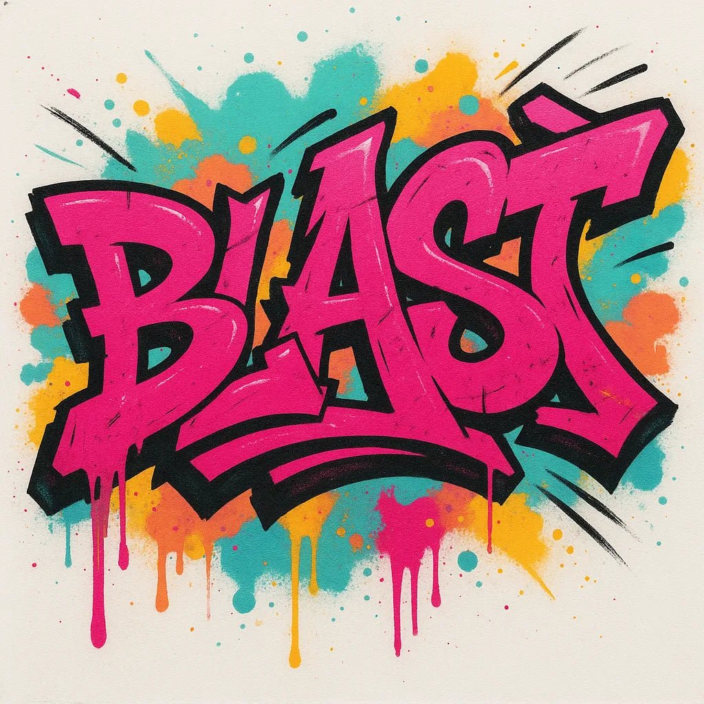 Example output from the High Contrast Dynamic Graffiti Art ChatGPT prompt: Blast