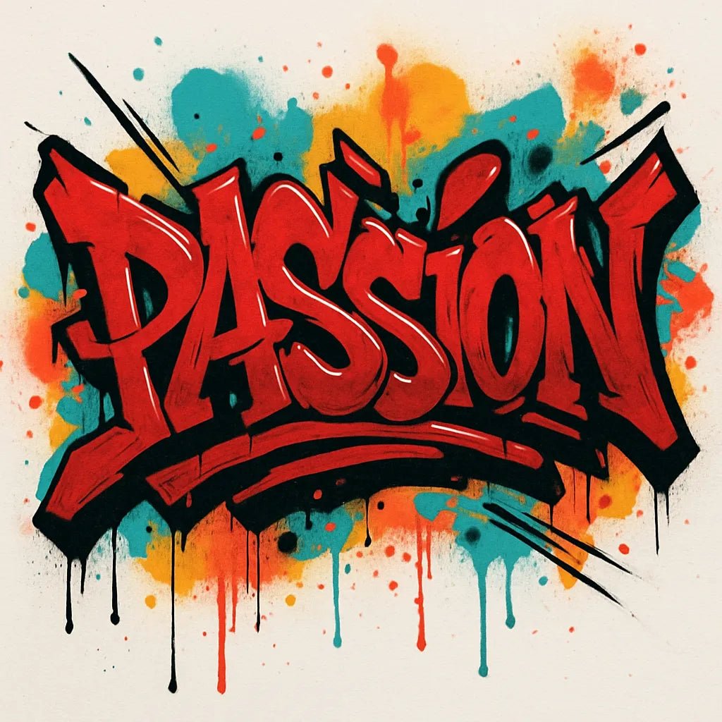 Example output from the High Contrast Dynamic Graffiti Art ChatGPT prompt: Passion