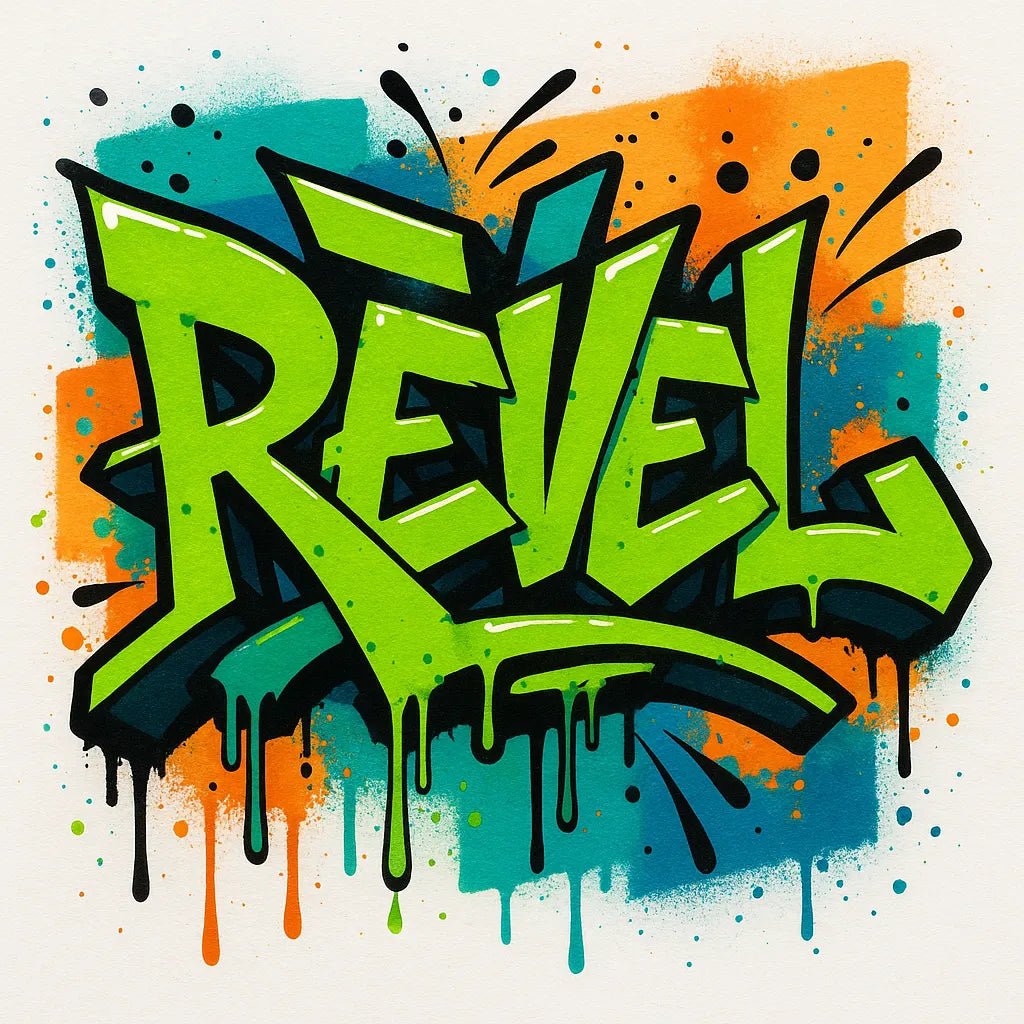 Example output from the High Contrast Dynamic Graffiti Art ChatGPT prompt: Revel