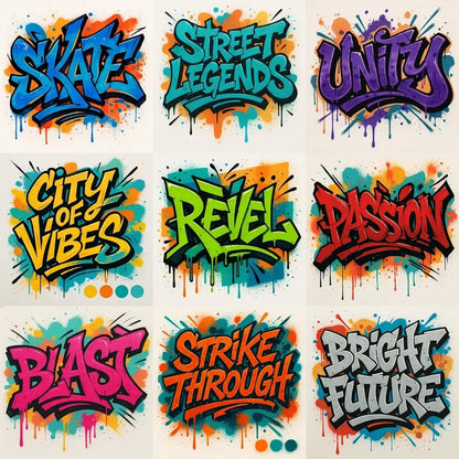 Example output from the High Contrast Dynamic Graffiti Art ChatGPT prompt: vibrant graffiti text with strong black outlines, spray-painted drips, and 3D shading in custom four-color palettes on textured walls.
