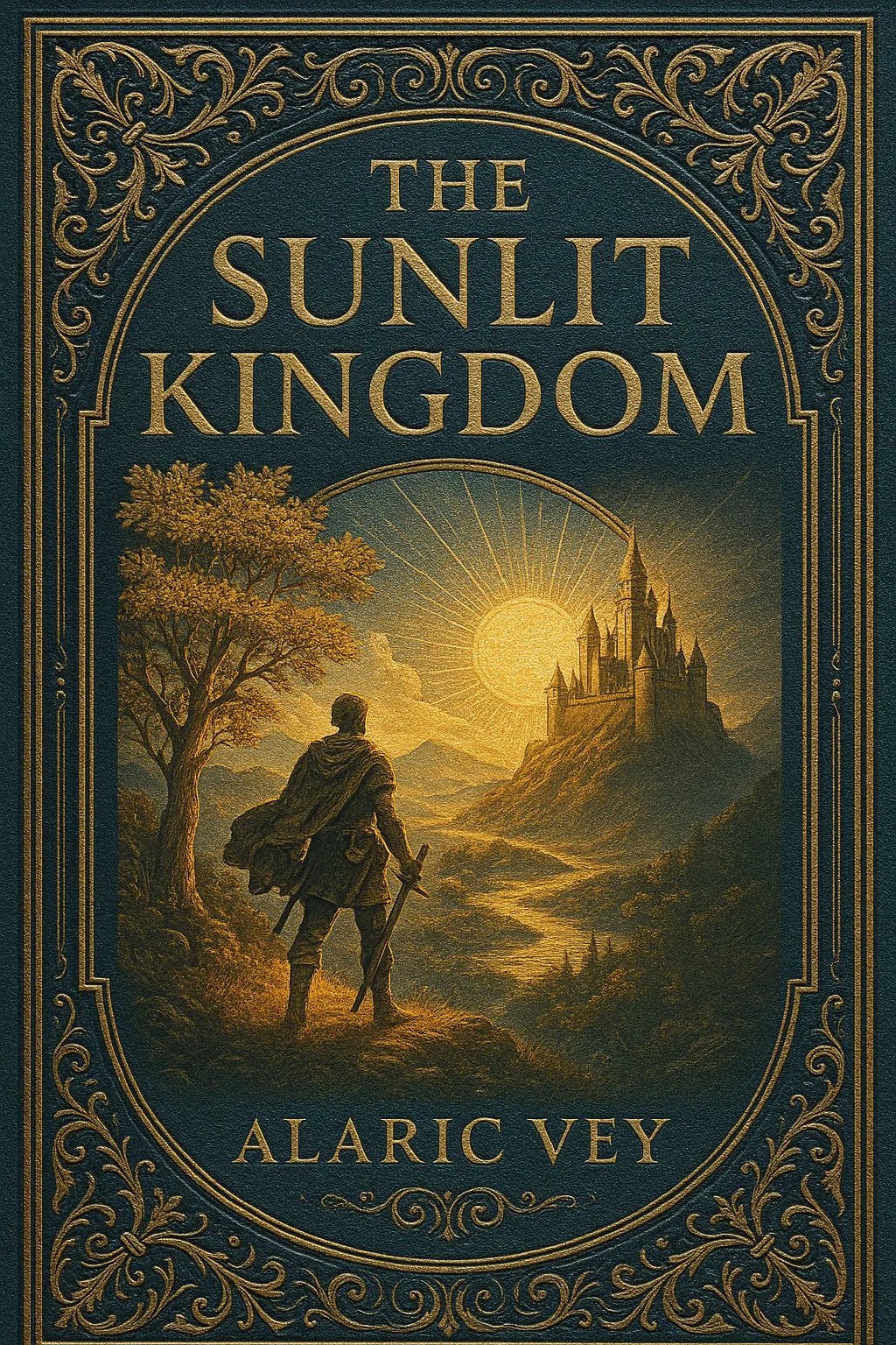 Example output from the Elegant Limited Edition Book Cover ChatGPT prompt: The Sunlit Kingdom