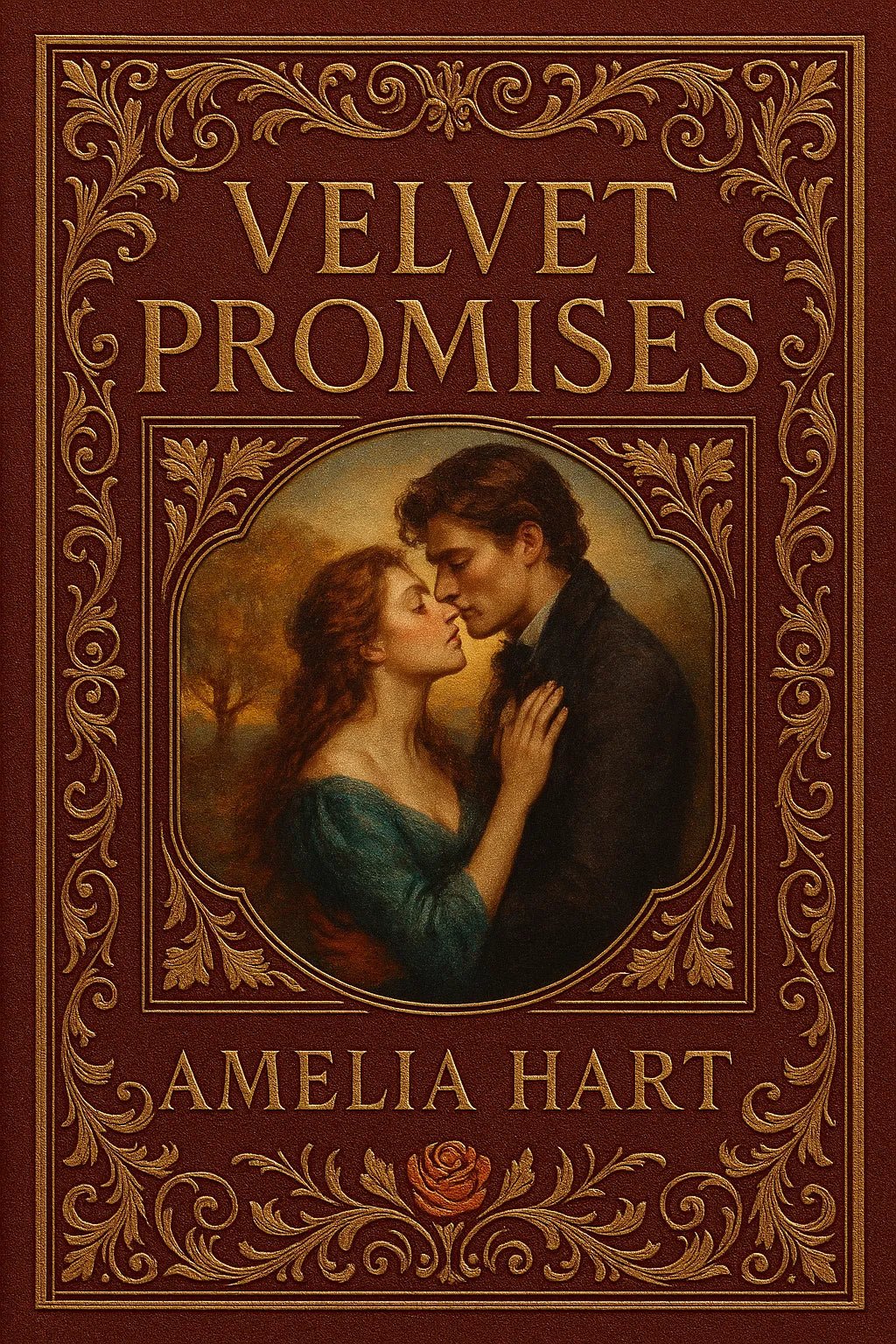 Example output from the Elegant Limited Edition Book Cover ChatGPT prompt: Velvet Promises