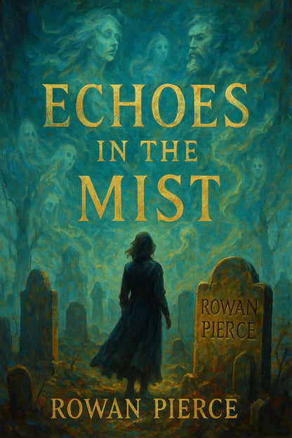 Example of richly detailed book cover artwork, featuring seamlessly integrated title text over bold painterly background: Echoes in the Mist.