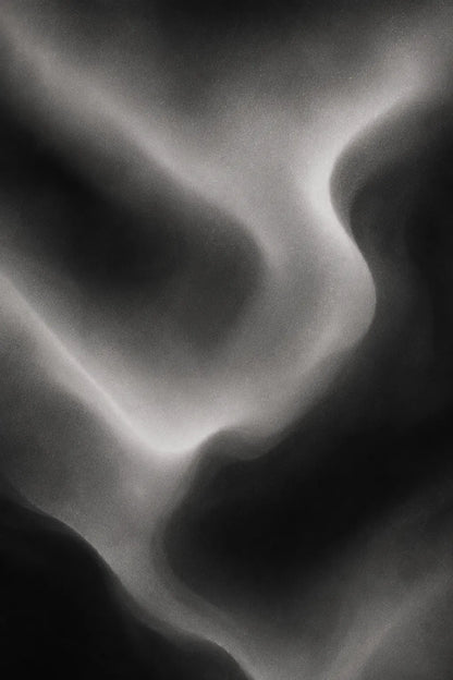 Example output from the Ethereal Grain Gradients ChatGPT prompt: an atmospheric grainy gradient background in black-and-white tones with smooth organic flow, cinematic transitions and soft analog grain.