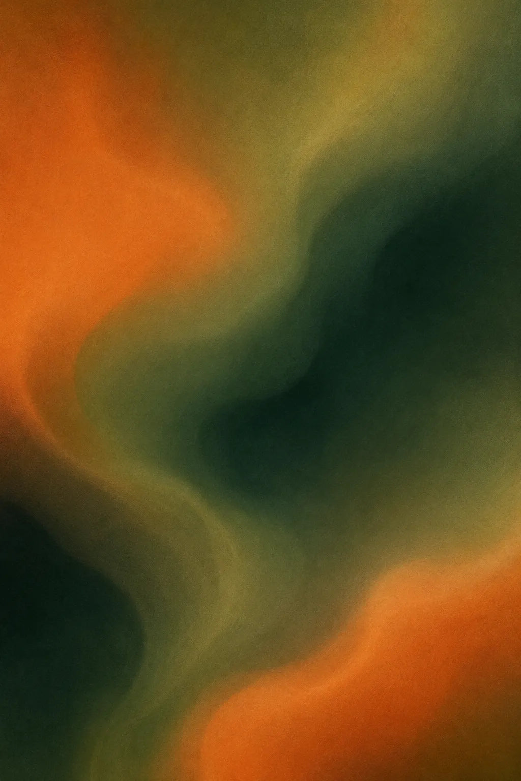Example output from the Ethereal Grain Gradients ChatGPT prompt: an atmospheric grainy gradient background in green-and-orange tones with smooth organic flow, cinematic transitions and soft analog grain.
