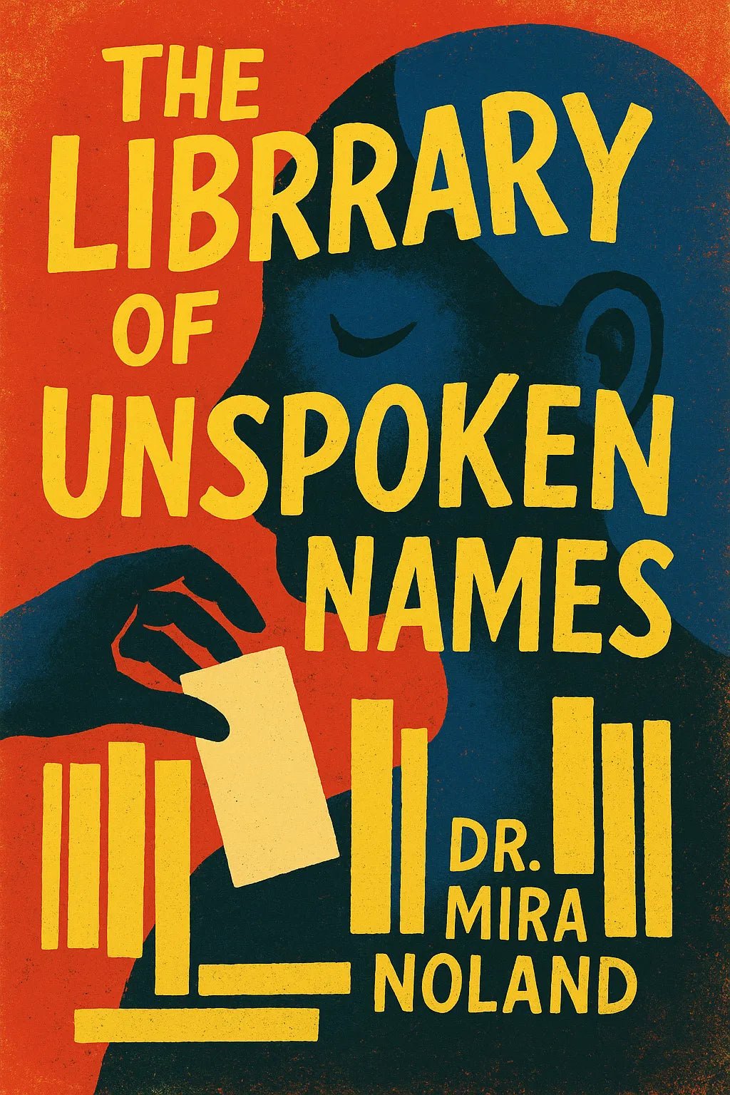 Example output from the Expressive Illustrated Book Covers ChatGPT prompt: bold, symbolic book cover illustration, The Library of Unspoken Names.