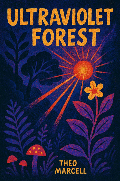 Example output from the Expressive Illustrated Book Covers ChatGPT prompt: bold, symbolic book cover illustration, Ultraviolet Forest.