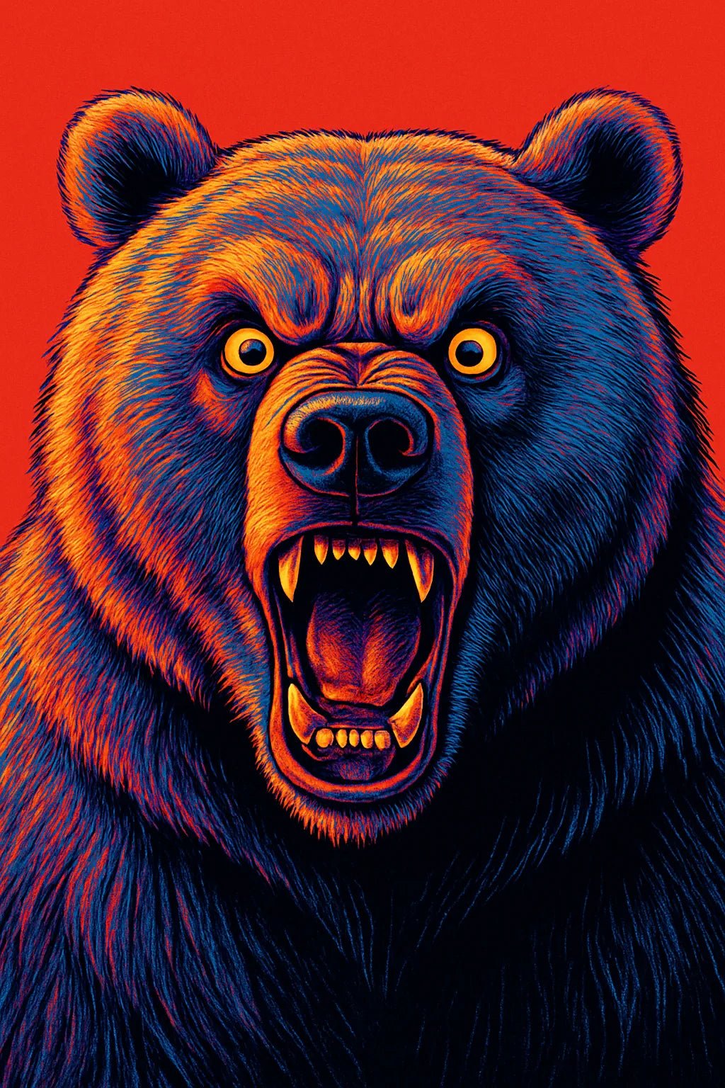 Example output from the Expressive Pop Art Animal Portraits ChatGPT prompt: surreal close-ups of expressive animals in pop art style. Bear.