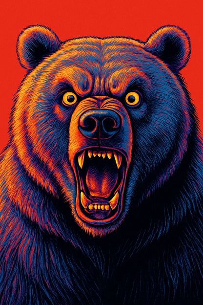 Example output from the Expressive Pop Art Animal Portraits ChatGPT prompt: surreal close-ups of expressive animals in pop art style. Bear.