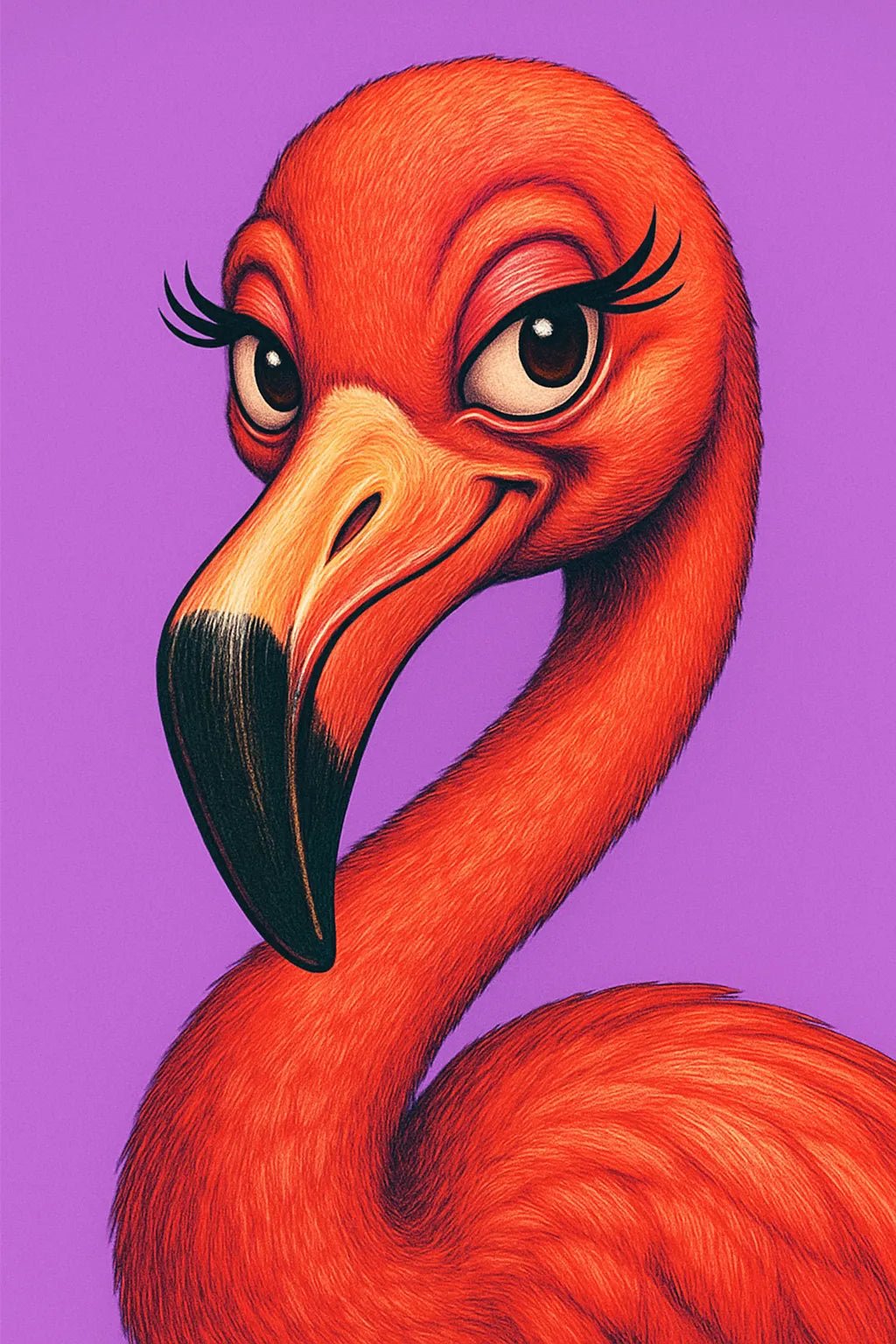Example output from the Expressive Pop Art Animal Portraits ChatGPT prompt: surreal close-ups of expressive animals in pop art style. Flamingo.