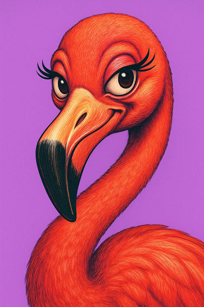 Example output from the Expressive Pop Art Animal Portraits ChatGPT prompt: surreal close-ups of expressive animals in pop art style. Flamingo.