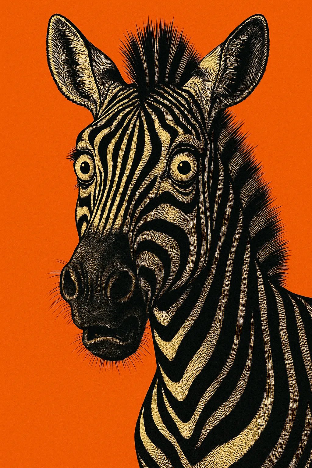 Example output from the Expressive Pop Art Animal Portraits ChatGPT prompt: surreal close-ups of expressive animals in pop art style. Zebra.