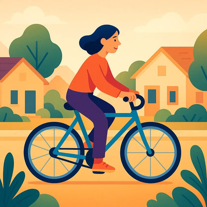 Example output from the Flat Action Scenes Illustrations ChatGPT prompt: colorful vector-style character. Cycling.