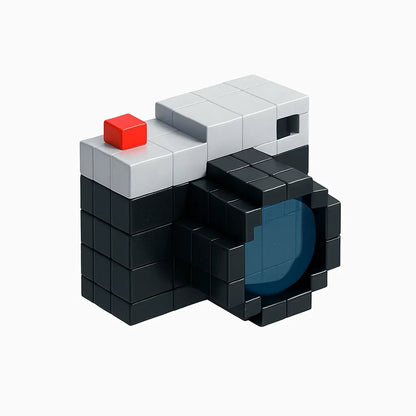 Example output from the Floating 3D Voxel Toy Renders ChatGPT prompt: voxel-style toys on a pure white background, featuring clean centered framing, glossy plastic texture, and subtle realism details like grain and lighting. Camera.