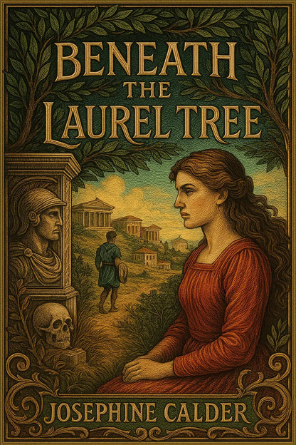 Example output from the Full Color Engraved Book Covers ChatGPT prompt: richly illustrated book covers. Beneath the Laurel Tree.