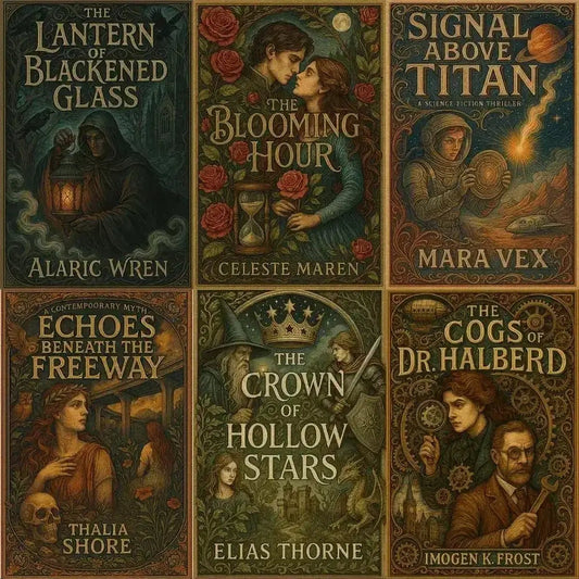 Example output from the Full Color Engraved Book Covers ChatGPT prompt: richly illustrated book covers with engraved-style details, featuring fine linework, symbolic compositions, and narrative depth for premium fiction.