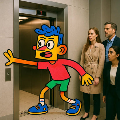 Example output from the Funky Cartoons In Real Photos ChatGPT prompt: 2D cartoon characters integrated into real photos. Preview 8.