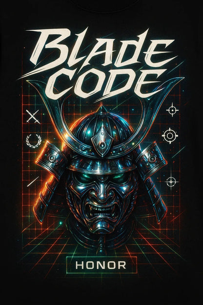 Example output from the Futuristic Chrome T-Shirt Designer ChatGPT prompt: Blade Code.