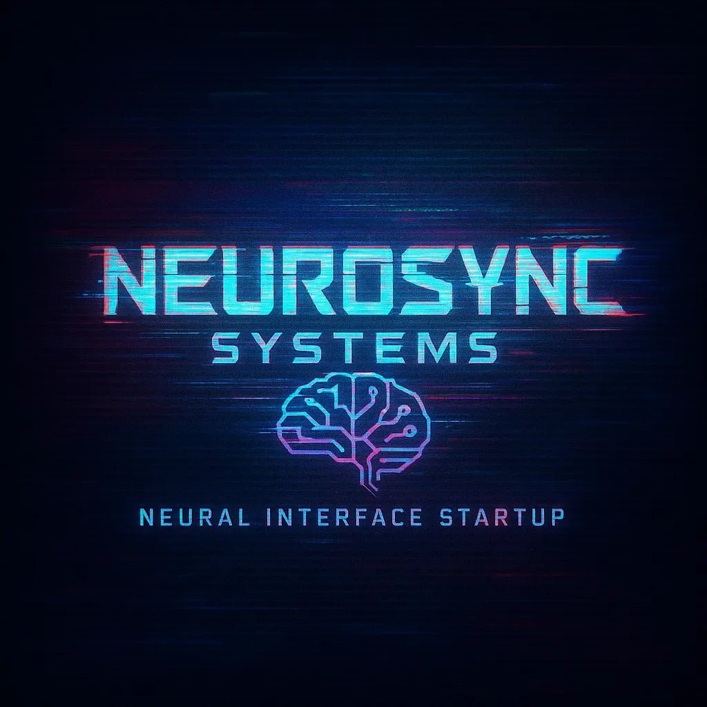 Example output of futuristic glitch-style logos generated by a ChatGPT prompt template. NeuroSync Systems.