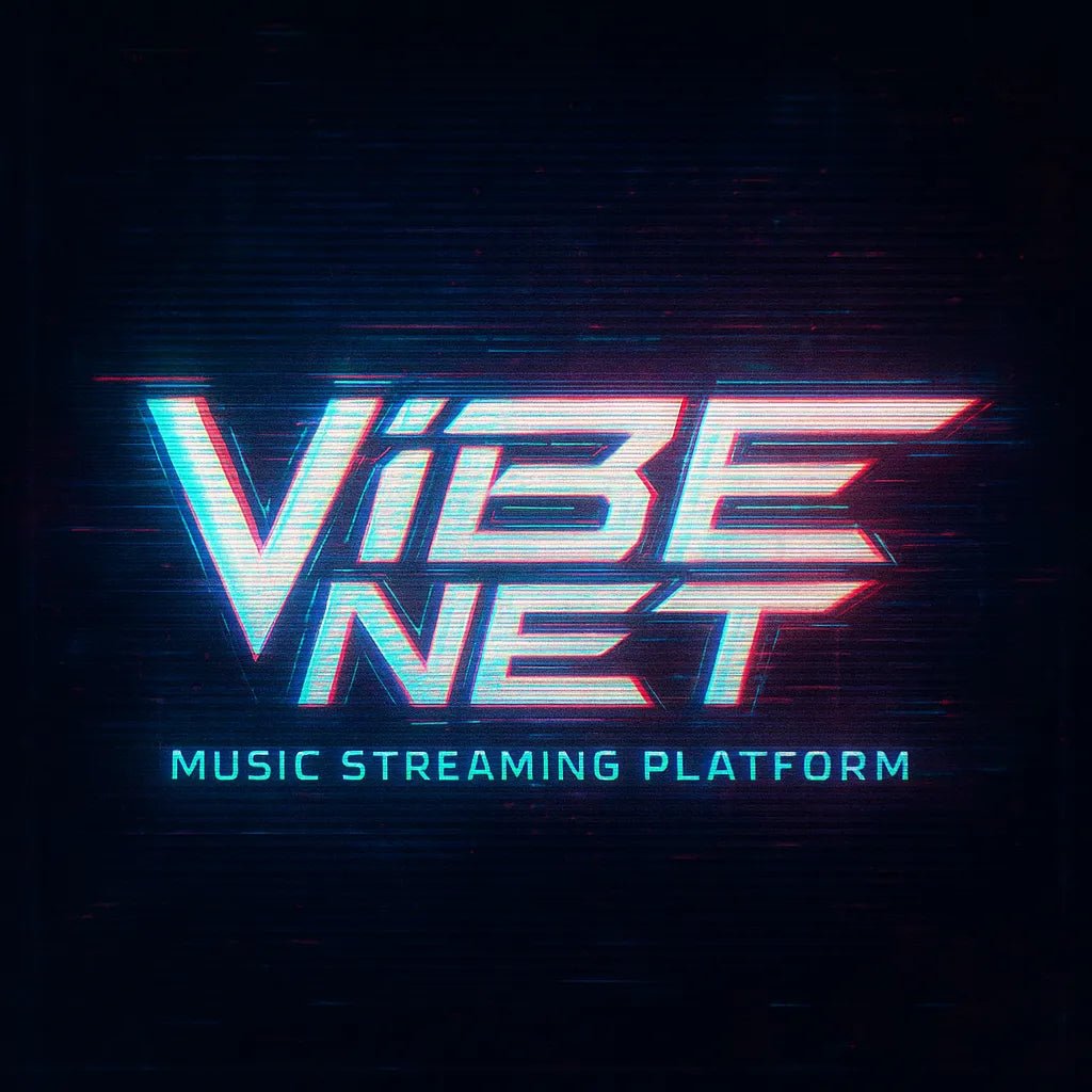 Example output of futuristic glitch-style logos generated by a ChatGPT prompt template. Vibe Net.
