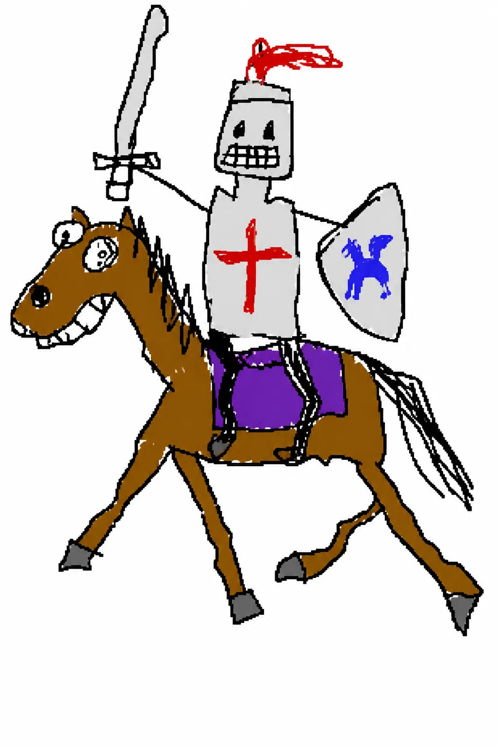 Example output from the Garbage Paint Meme Art ChatGPT prompt: a crude MS Paint drawing of a medieval knight with awkward proportions and messy outlines.