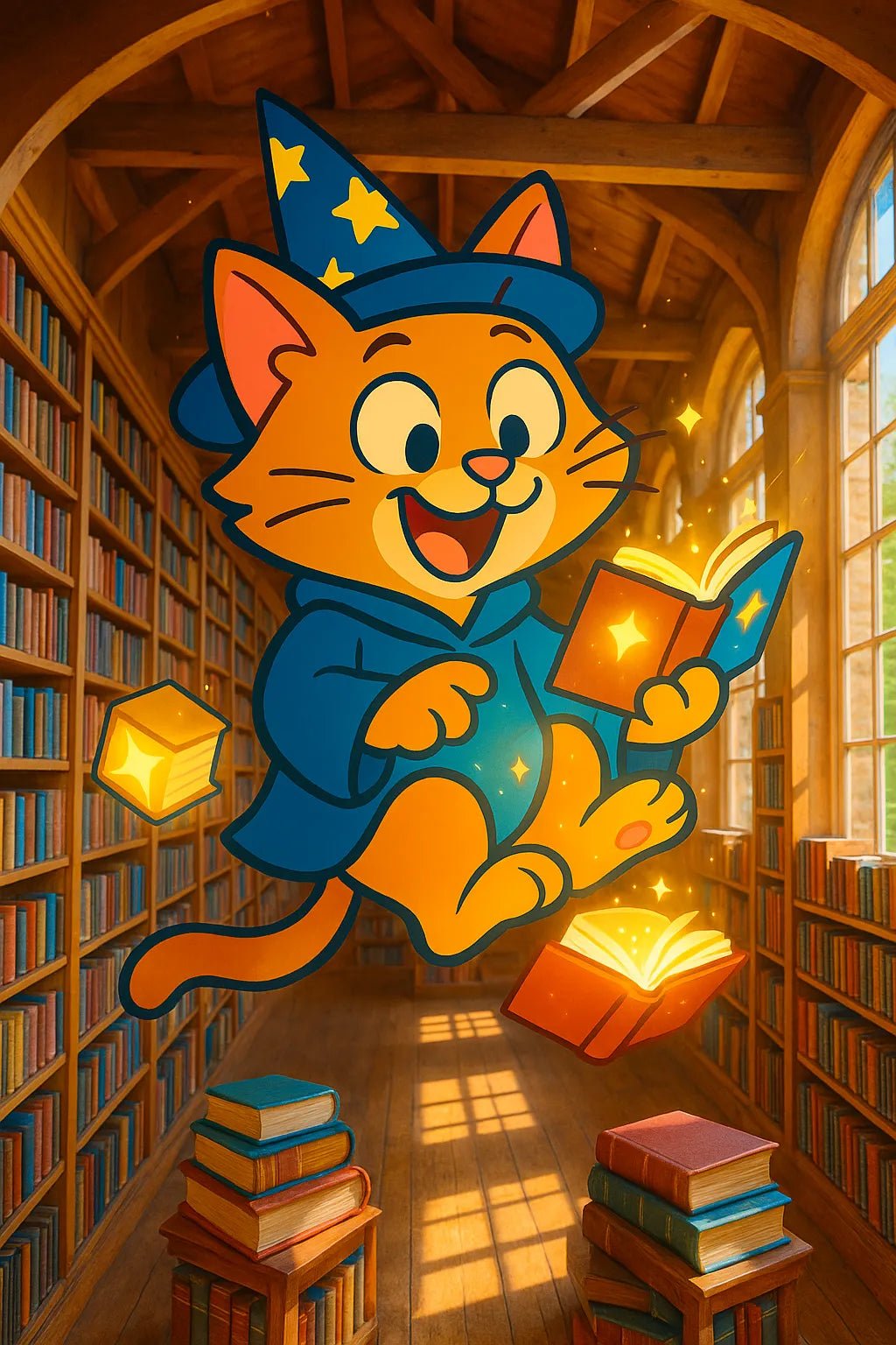 Example output from the Giant 2D Characters In Real Scenes ChatGPT prompt: colorful cartoon-style characters interacting with real-life DSLR photo backdrops. Cat.