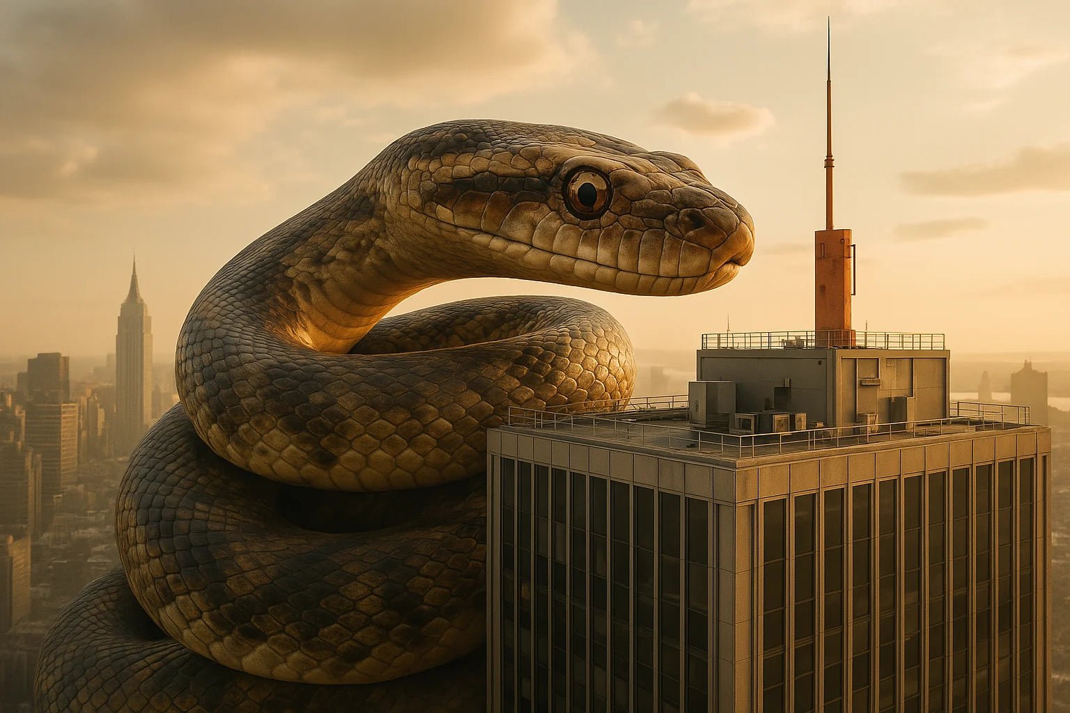 Example output from the Giant Animals In The Real World ChatGPT prompt: oversized animals in cinematic real-world settings, featuring lifelike integration, dramatic scale, and expressive environmental lighting. Preview 4.