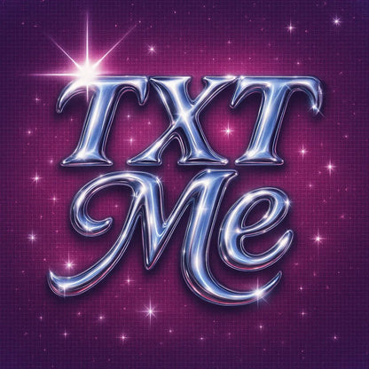 Example output from the Glam Pop Chrome Text Logo ChatGPT prompt: bubble-style chrome lettering with sparkles, soft glows, and Y2K glam over customizable pastel and patterned backgrounds for trendy visual branding. TXT Me.