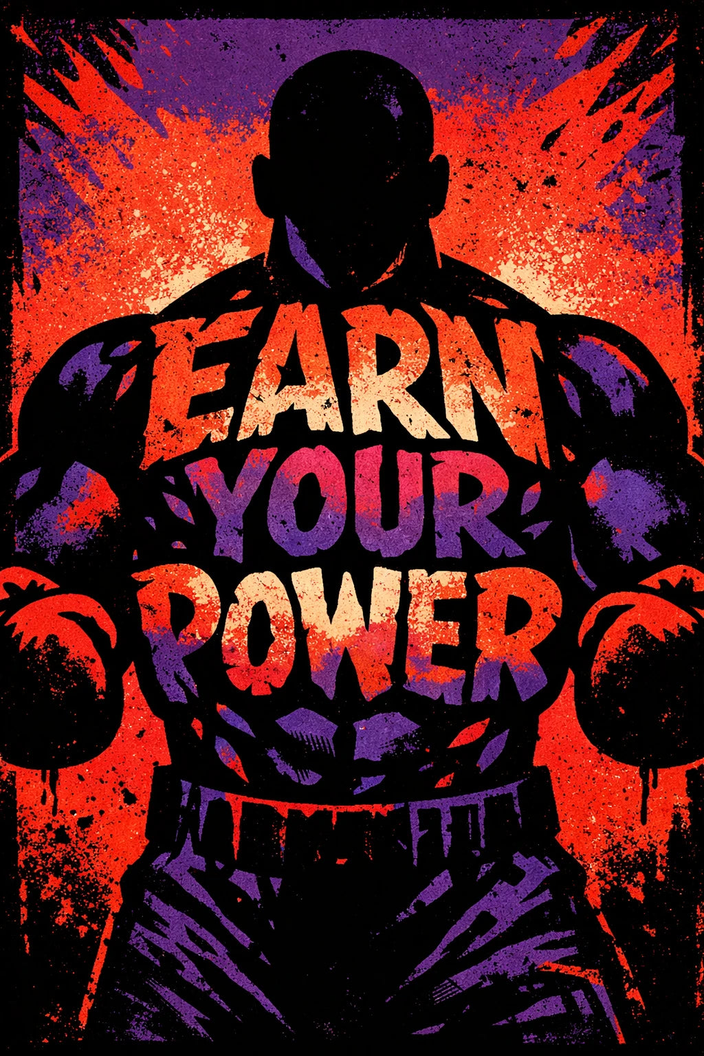 Example output from the Graphic Silhouette Typography Posters ChatGPT prompt: a poster reading Earn Your Power with typography carved inside a bold silhouette, in flat colors with screenprint texture.