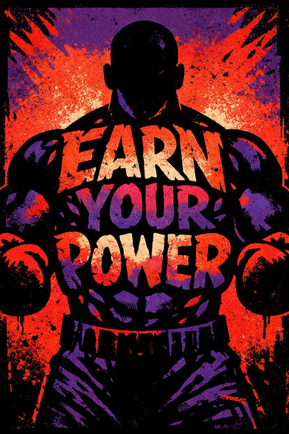 Example output from the Graphic Silhouette Typography Posters ChatGPT prompt: a poster reading Earn Your Power with typography carved inside a bold silhouette, in flat colors with screenprint texture.